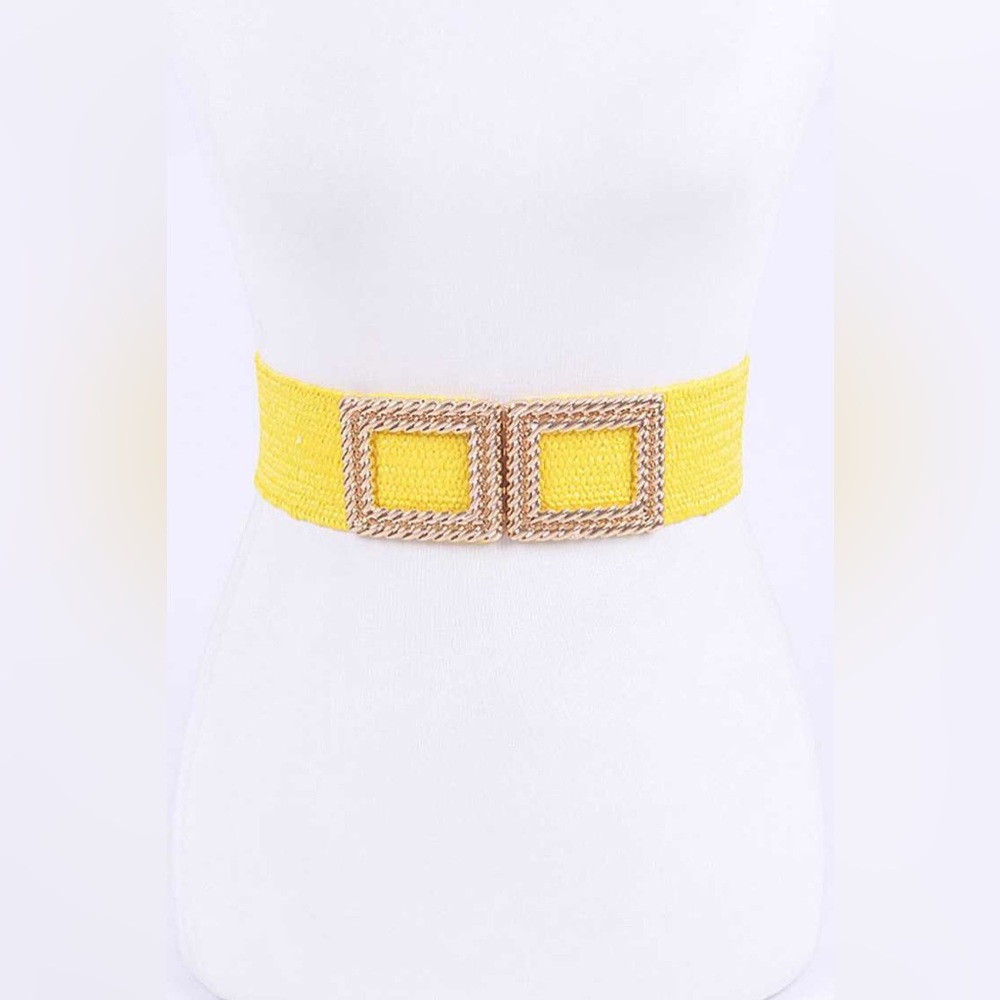 Gold Square Buckle Coated Straw Statement Belt